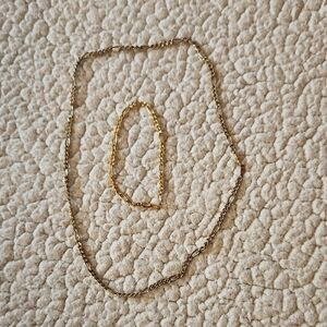 Vintage 90's Figaro Chainlink 14kt Gold Plated Necklace Bracelet Set